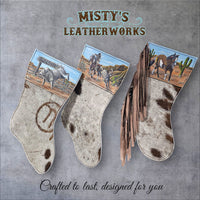 Cowhide Christmas Stockings Customized With Your Choice Painting.