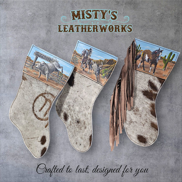 Cowhide Christmas Stockings Customized With Your Choice Painting.