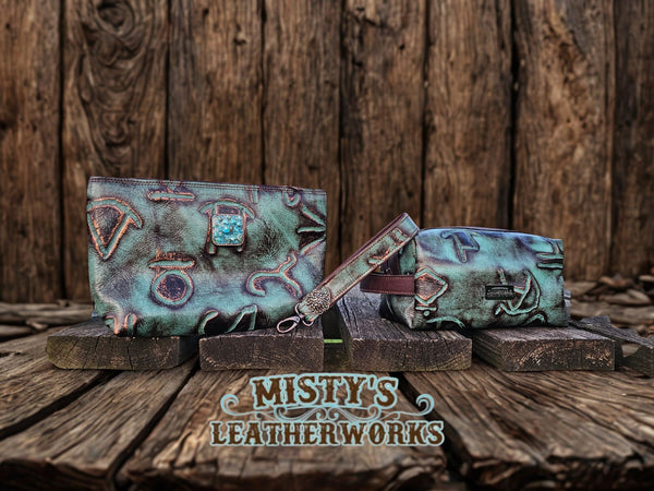 Copper Turquoise Travel Bag and Cosmetic Bag SET! Plus a FREE lanyard