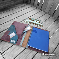 Leather Planner Cover, Turquoise and copper floral