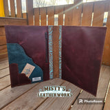 Leather Planner Cover, Turquoise and copper floral