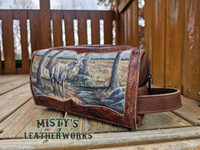 Shave Bag, Travel Bag Oil Tan Leather with Buck painting