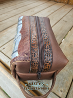 Shave Bag, Travel Bag Oil Tan Leather with Buck painting