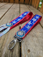 Red white and blue Lanyard with clip