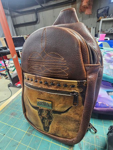 designer leather sling backpack Leather Sling Bag Indian feather Bag